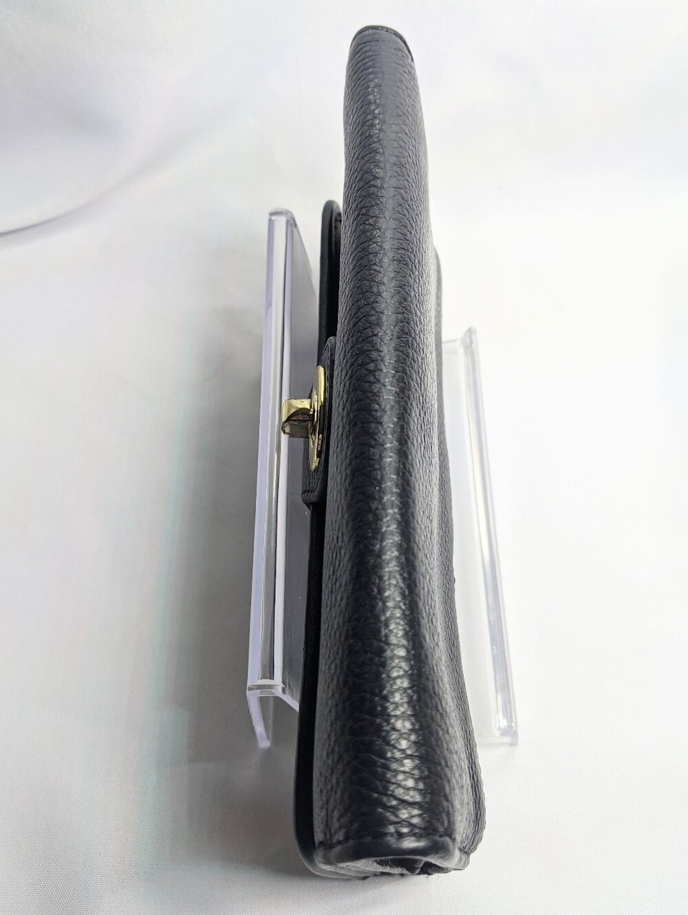 Ora Delphine Fold-over Wallet, Black Pebbled Leather W/ Gold-tone Turnlock - Picture 7 of 15